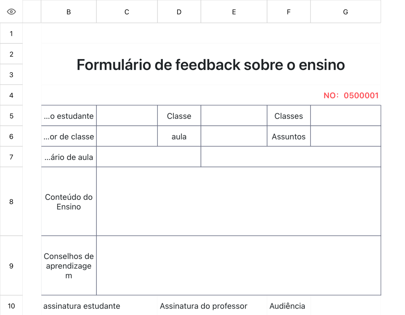 Formulário de feedback sobre o ensino